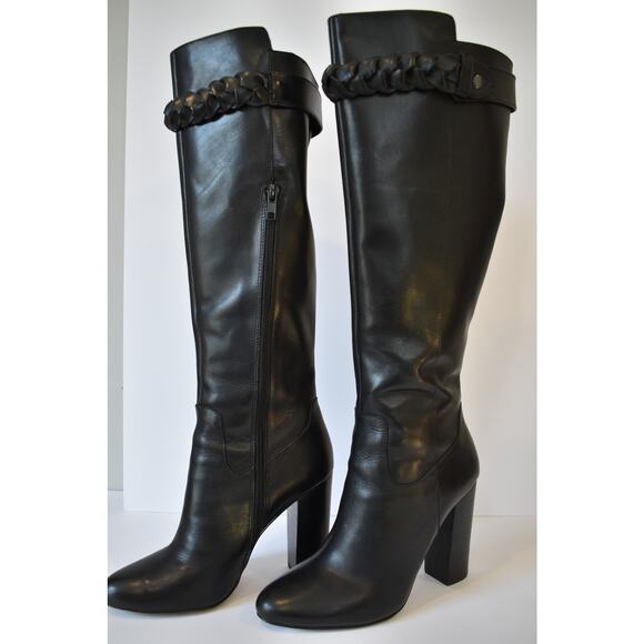 Saks Fifth Avenue Black Tall Boots Size 7M Leather Zipper Ribbon - Picture 13 of 13